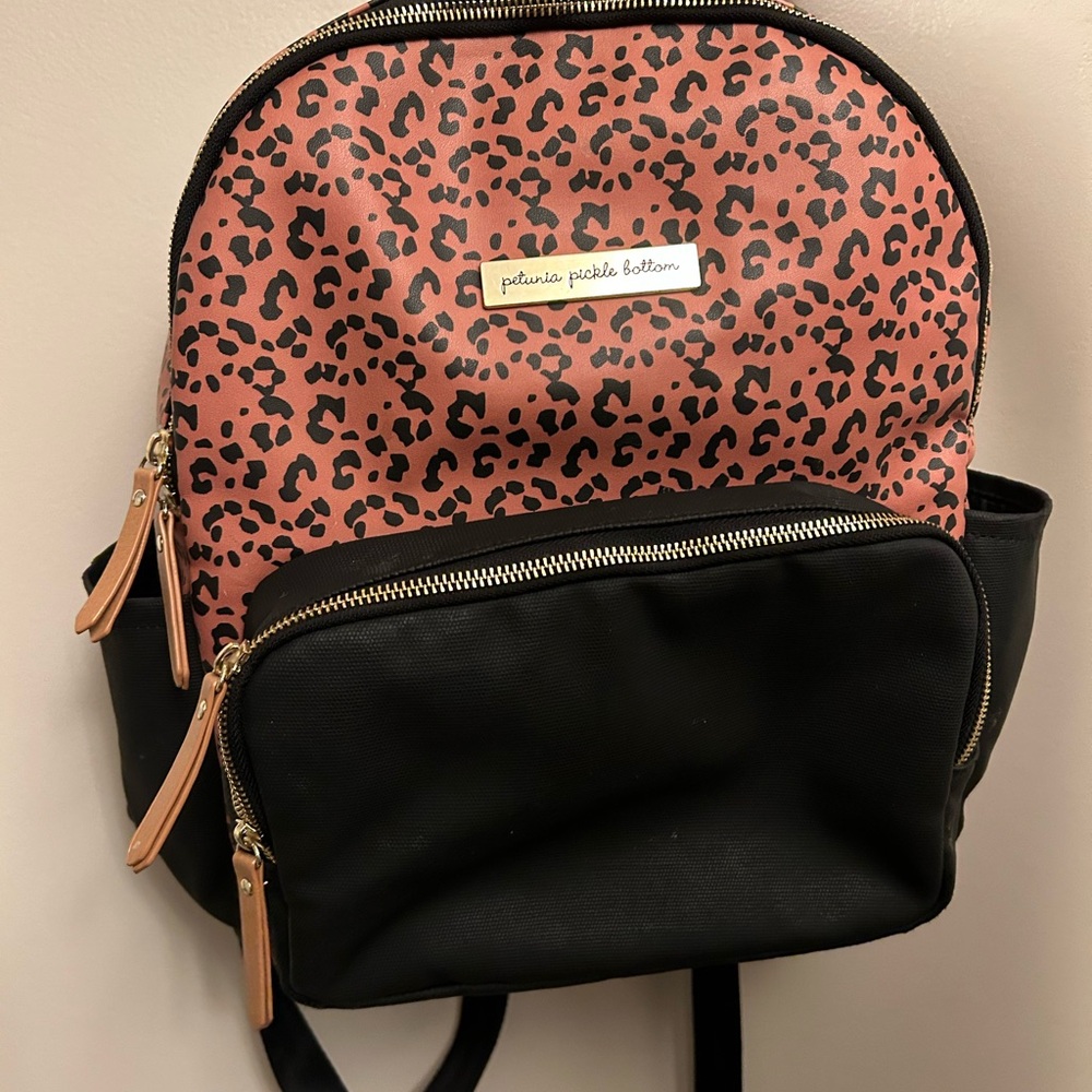 Petunia Pickle Bottom Pink and Black Leopard Backpack